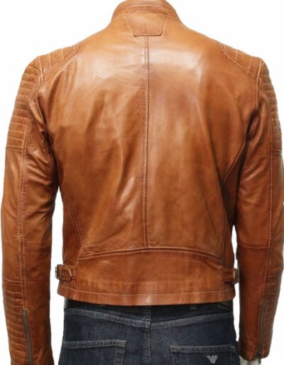 mens leather biker bomber jacket tan
