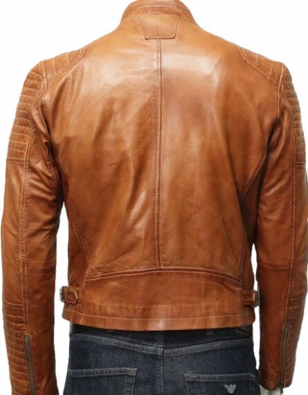 mens leather biker bomber jacket tan