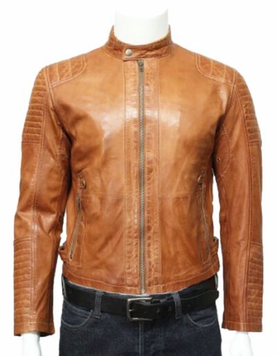 mens leather biker bomber jacket tan