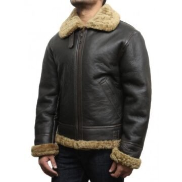 Men's Cream B3 Shearling Sheepskin Bomber Jacket - WWII Aviator Style, Sizes XS-5XL