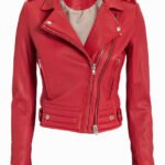 Red leather jacket for women