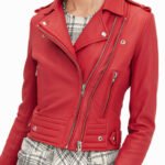 Red leather jacket for women