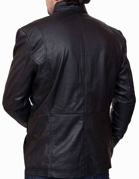 Men’s 4 Pockets Black Leather Biker Jacket