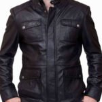 Men’s 4 Pockets Black Leather Biker Jacket