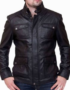 Men’s 4 Pockets Black Leather Biker Jacket