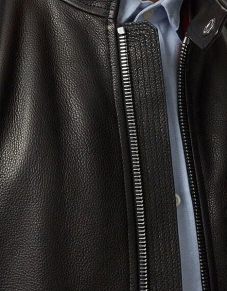 Zip Detail Black Leather Jacket - Image 3