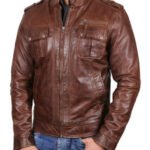 mens leather biker jacket brown