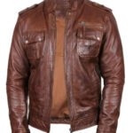 mens leather biker jacket brown