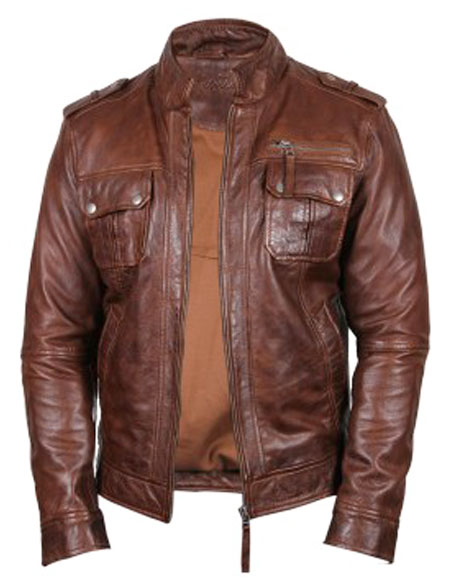 mens leather biker jacket brown