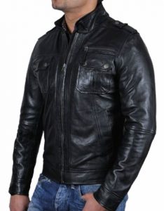 mens biker leather jacket black