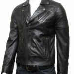 mens biker leather jacket stylish ziped look black