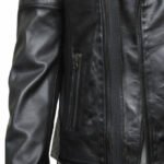 mens biker leather jacket stylish ziped look black