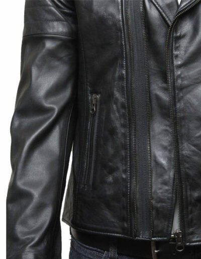 mens biker leather jacket stylish ziped look black