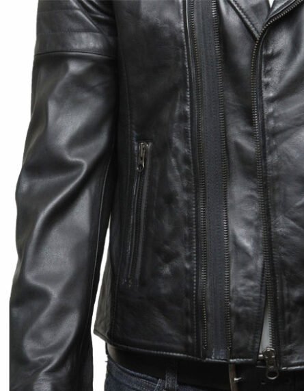 mens biker leather jacket stylish ziped look black
