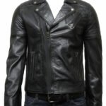 mens biker leather jacket stylish ziped look black