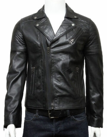mens biker leather jacket stylish ziped look black