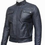 mens classic leather biker bomber jacket grey