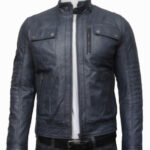 mens classic leather biker bomber jacket grey