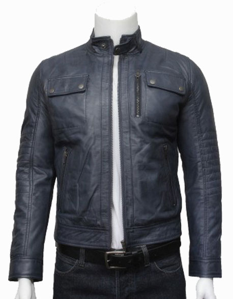 mens classic leather biker bomber jacket grey