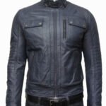 mens classic leather biker bomber jacket grey