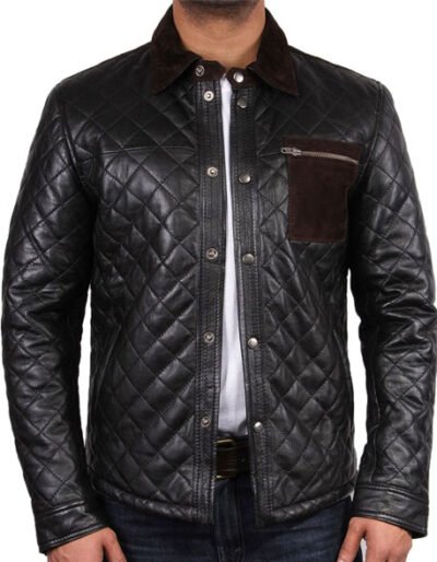 Men black leather jacket black