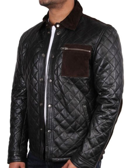 Men black leather jacket black