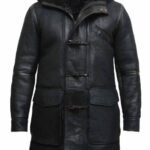 mens hooded luxury sheepskin pea coat german navy long duffle coat