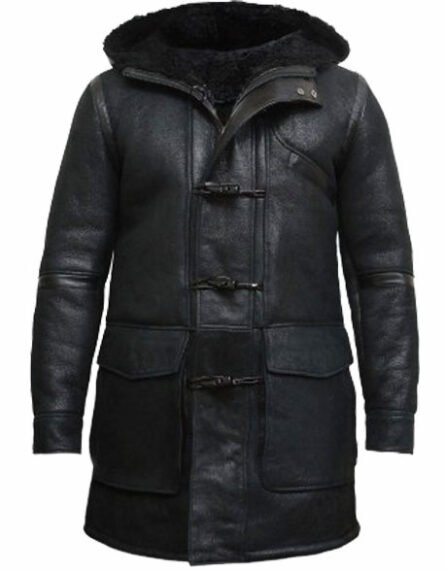 mens hooded luxury sheepskin pea coat german navy long duffle coat
