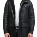 mens hooded luxury sheepskin pea coat german navy long duffle coat
