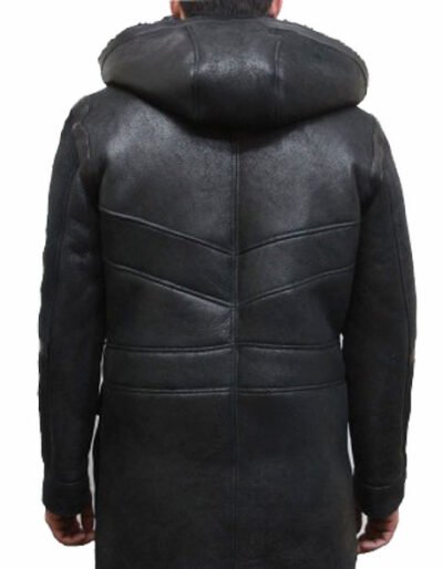 mens hooded luxury sheepskin pea coat german navy long duffle coat