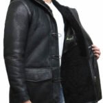 mens hooded luxury sheepskin pea coat german navy long duffle coat