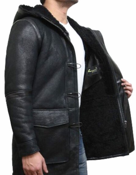 mens hooded luxury sheepskin pea coat german navy long duffle coat