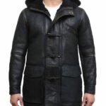 mens hooded luxury sheepskin pea coat german navy long duffle coat