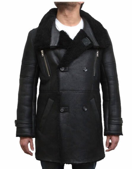 mens luxury sheepskin long duffle coat