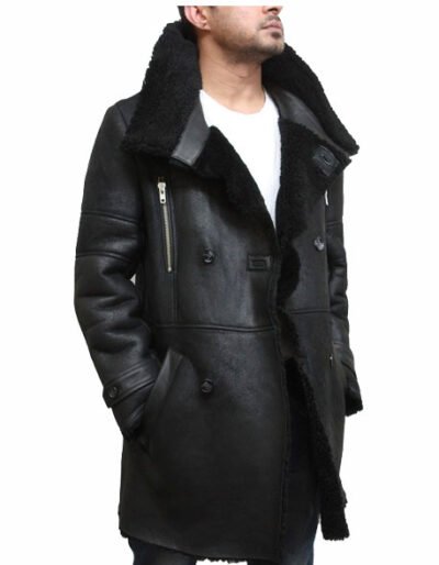 mens luxury sheepskin long duffle coat