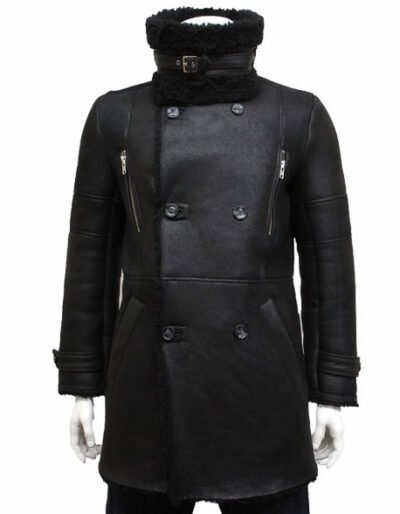 mens luxury sheepskin long duffle coat