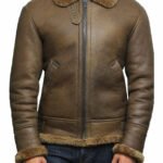 men aviator soft shearling sheepskin leather bomber flying jacket