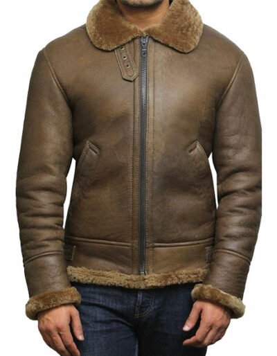 men aviator soft shearling sheepskin leather bomber flying jacket
