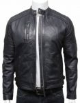 mens classic leather biker bomber jacket navy blue