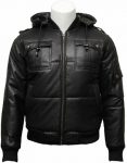 mens classic retro puffed leather biker jacket black