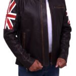 Mens UK Flag Motorcycle Leather Jacket