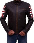 Mens UK Flag Motorcycle Leather Jacket