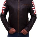 Mens UK Flag Motorcycle Leather Jacket