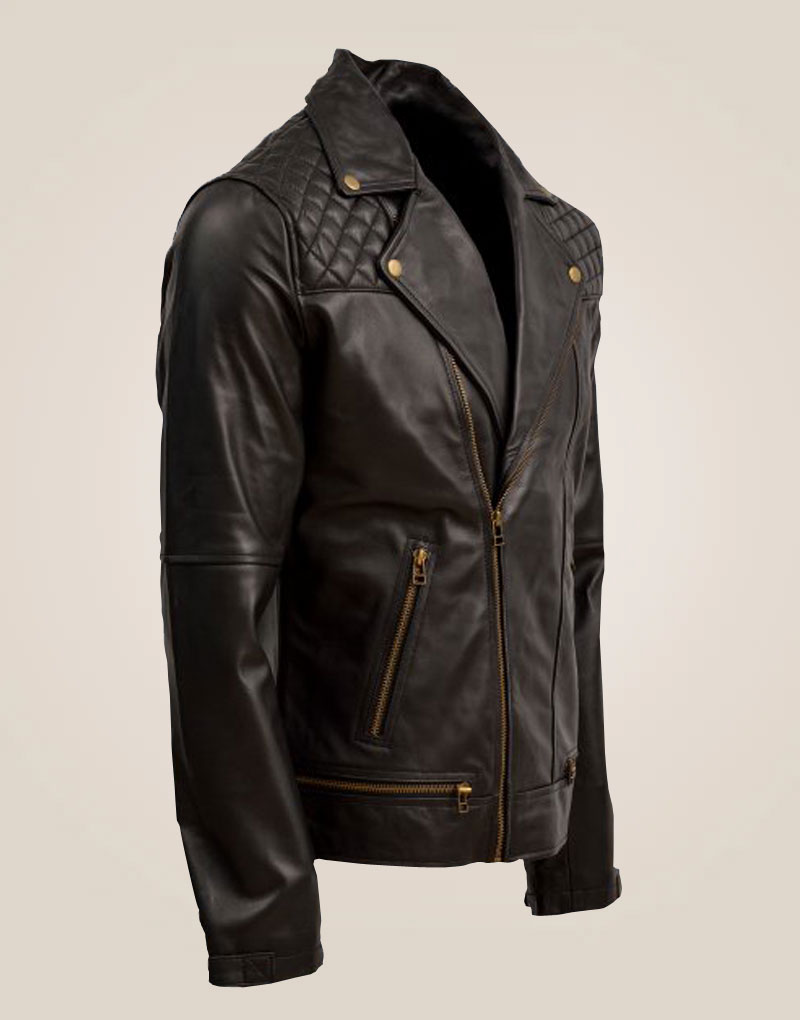 Quilted Men's Soft Black Sheep Leather Jacket
