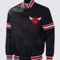 Chicago Bulls Black Satin Varsity Jacket