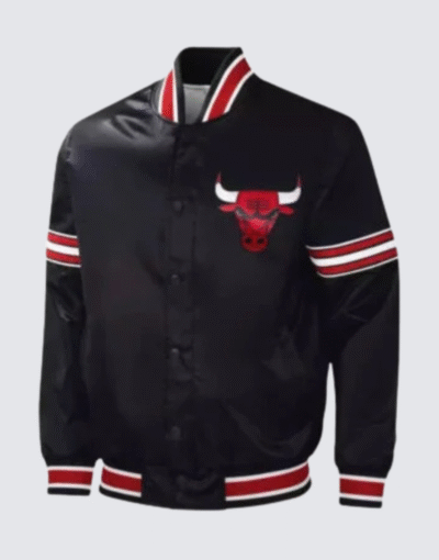 Chicago Bulls Black Satin Varsity Jacket