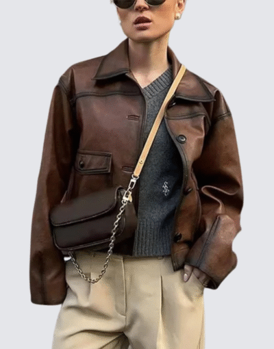 Women’s 90s Short Body Top Leather Jacket