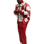 Men’s Red & White Lambskin Leather Biker Jacket – Checkmate Quilted Moto Style - Image 2