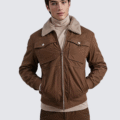 Men’s Suede Leather Bomber Jacket with Detachable Fur Collar – Casual & Smart Outerwear - Image 1