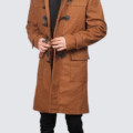 Men’s Tan Wool Coat with Hood & Toggle Closure – Premium Winter Outerwear - Image 4
